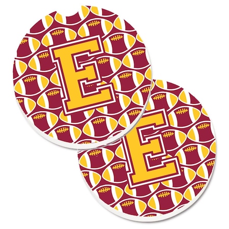 Carolines Treasures Letter E Football Maroon and Gold Set of 2 Cup Holder Car Coaster CJ1081-ECARC